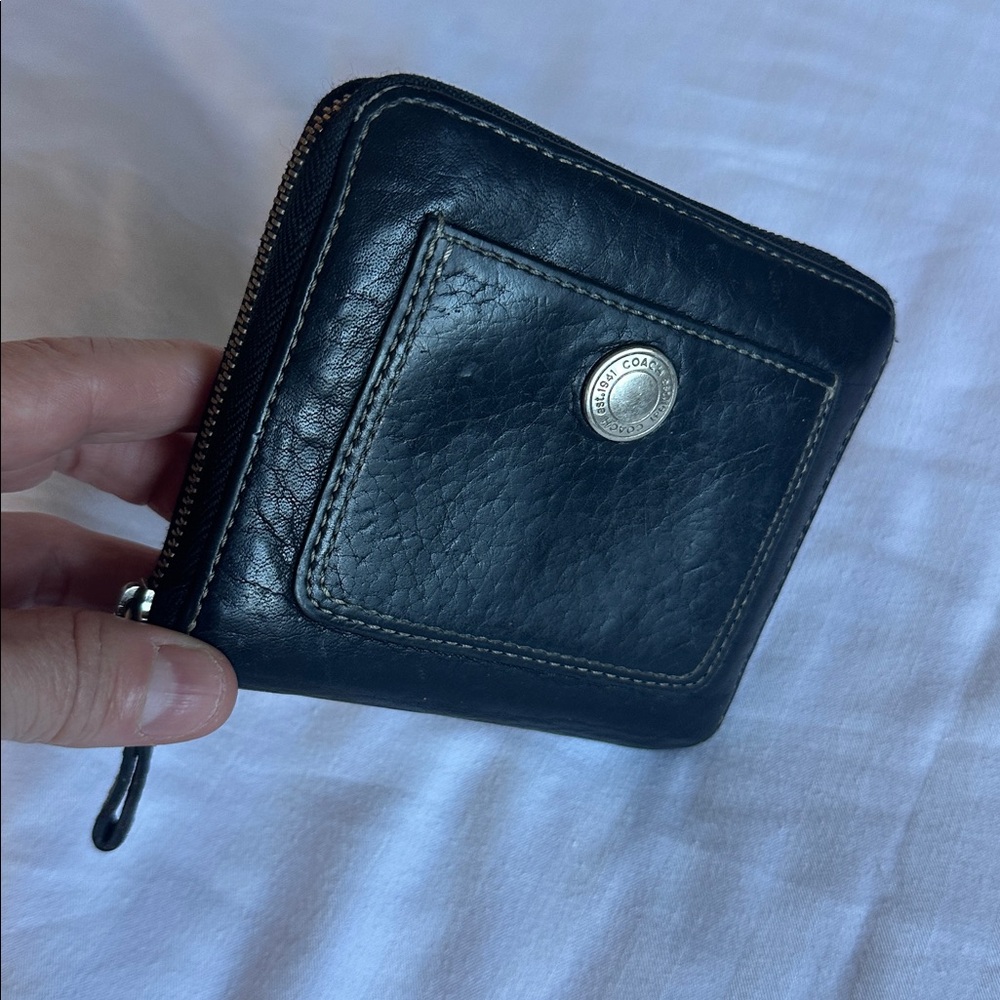 Coach Black Pebbled Leather Zip Around Wallet